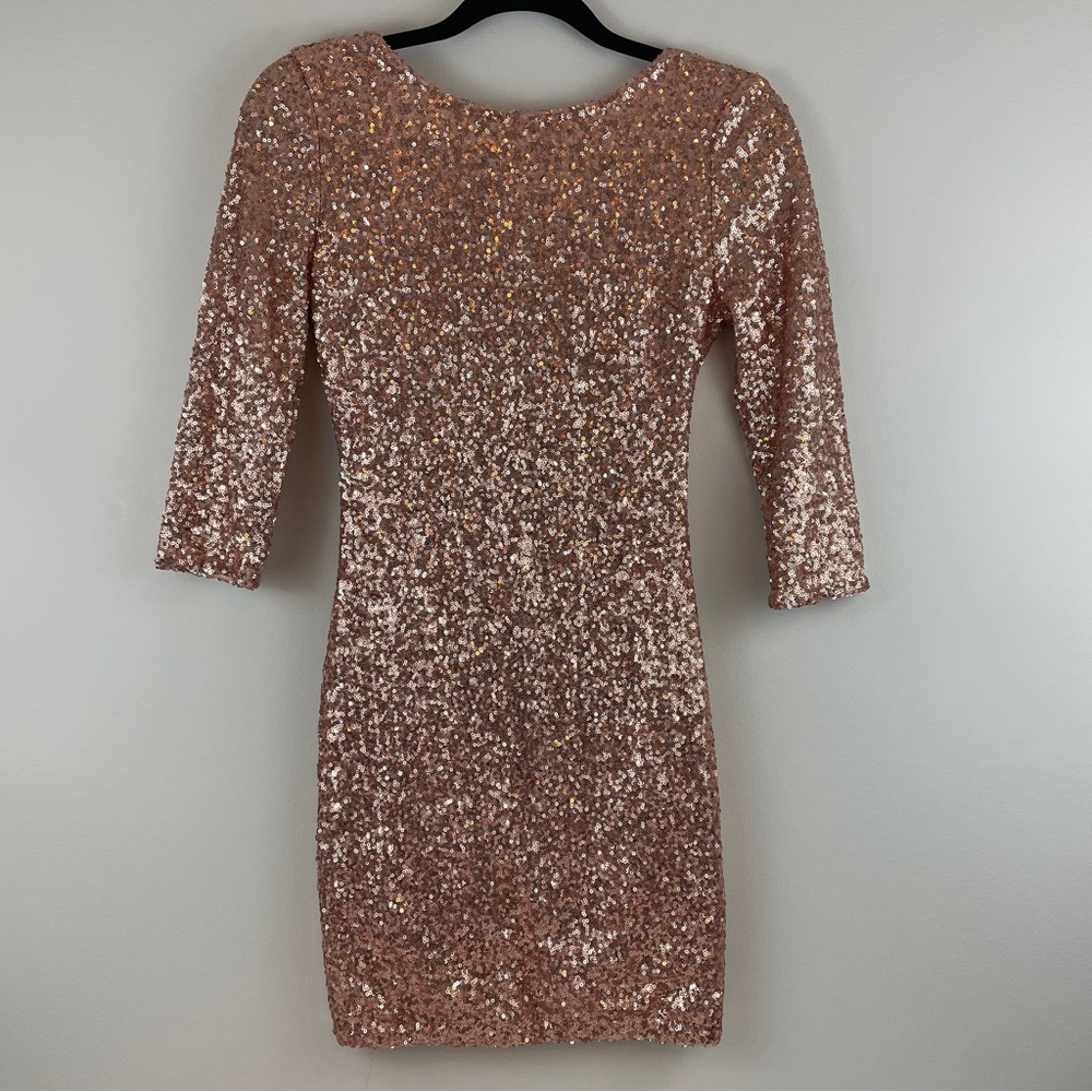 TOBI Gold Sequin Open Back Party Bodycon Mini Dress